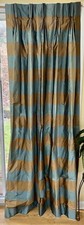 Custom Raw Silk Pinch Pleat Interlined Drape Curtain 83.5” L ~ Brown Teal Blue