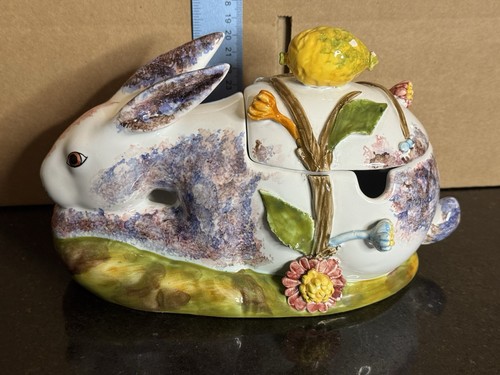 Faience rabbit tureen italian - faience,