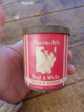 Empty Vintage ROUND Cigarette Tin   MARCOVITCH  'RED & WHITE '  Filter Tipped