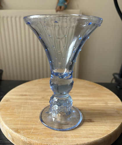 Blue glass stemmed goblet - glass,