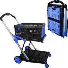 Folding Shopping Cart Two Tier Collapsible Cart One Crate 360° Rolling Swivel