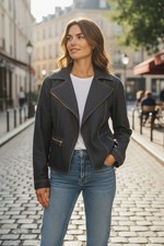 Women dark wash denim moto - women’s,