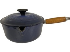 Le Creuset Blue Saucepan With Lid Wooden Handle 18cm