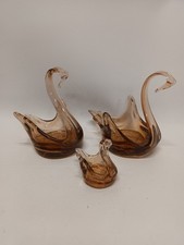 Vintage Set Of 3 Hand Blown Glass Nesting Swans