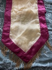 Dark Red & Gold Snowflake Organza Christmas Table Runner Beaded Ends