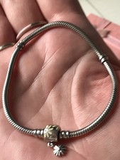 Authentic Pandora Moments Daisy Flower Clasp Snake Chain Bracelet 19cm with box