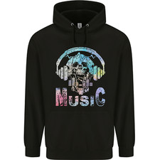 Music Skull With Headphones Dance Tekno Childrens Kids Hoodie