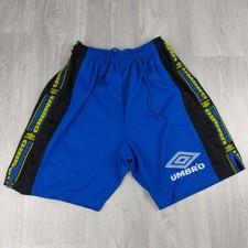 Vintage Retro 90s Umbro Pro Training Blue Football Soccer Shorts UK Size 32"
