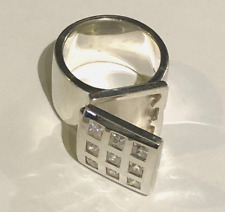 Sterling Silver PILL BOX POISON RING 925 solid 11mm WIDE clear stone Ring Size L