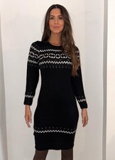 Monsoon  Black Geometric Print Knitted Shift Dress UK 10-18