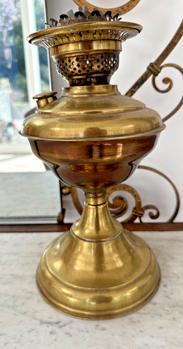 Antique brass oil lamp with - antique,
