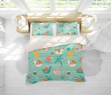 3D Green Pineapple Watermelon Lifebuoy Palm Tree Quilt Cover Set Bedding Set Pil