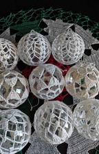 9-6cmHand Crochet Christmas Tree Baubles Decorations. Mix white, golden, silver 