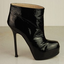 YSL SAINT LAURENT Tribtoo Black Patent Croc Platform Stiletto Boots UK6.5 EU40