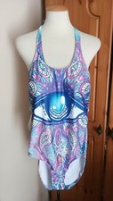 Mr Gugu & Miss Go - Purple & Blue Paisley Eye Halter Swimming Costume - Size XL