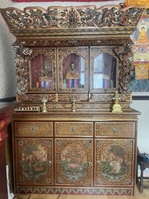 Handcarved Foldable Wooden Tibetan Buddhist Altar Carbinet