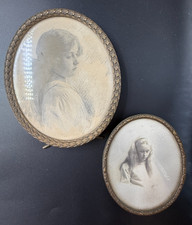 Antique brass oval picture - antique,