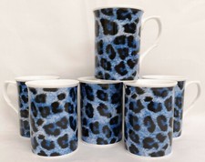 Leopard Blue Mugs Set 6 Fine
