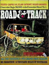 Road & Track Vintage Car Magazine March 1972 Capri V-6 Volvo 1800ES Grand Prix