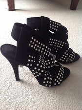 ZARA FULL CRYSTAL BLACK SUEDE HIGH HEEL SANDAL ... SIZE 4 