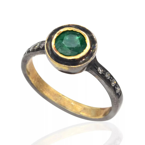 Emerald pave diamond ring - &,