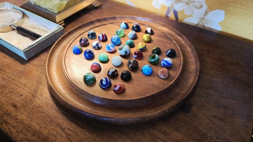 Antique wooden solitaire board - solitaire,