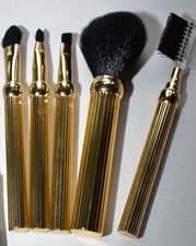 CHRISTIAN DIOR MAKE-UP BRUSH SET GOLD TONE METAL TRAVEL SMALL VINTAGE AUTHENTIC