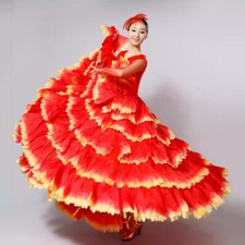 360-720 Degree Spanish Flamenco Long Sleeve Dresses Opening Elegant Big Swing