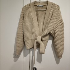 ZARA Cream Side Tie V Neck Knit Cardigan UK Size S