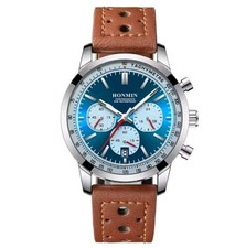 Men Luxury Leather Chronograph Watch Quartz Wristwatch Waterproof Luminous Boxed