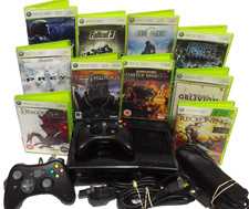 XBOX 360S 250GB CONSOLE, 2xCONTROLLERS, LEADS, 10x FANTASY/SURVIVAL GAMES BUNDLE