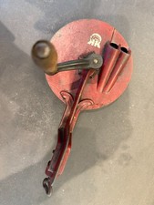 VINTAGE CAST IRON TABLE BEAN SLICER RED DECORATIVE OLD WOOD HANDLE UNUSUAL VGC