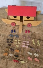 Vintage 1960's Wooden Noah's Ark Set & Animals. Unknown Toy Maker poss German