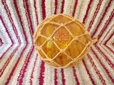 VINTAGE  Amber Hand Blown Glass Fishing Ball Float 6" IN EXCELLENT CONDITION