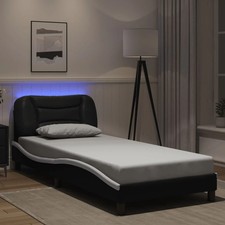 Modern Leather Single Single 90cm Bed Frame Base With Headboard LED Lights Beds