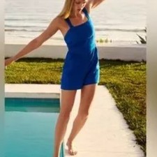 Zara Blue Linen Romper Womens