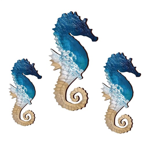 3pcs wooden seahorse wall - 3pcs,