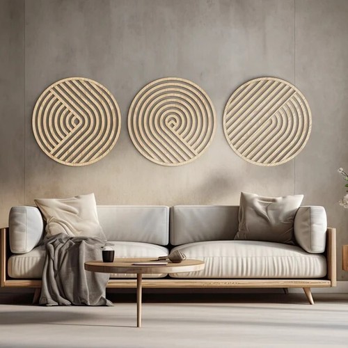 Round wood wall art - round, set