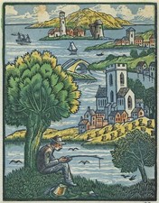 Bernard Sleigh (1872-1954) Signed Woodcut The Way The River Runs Down To The Sea