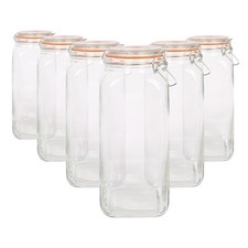 6x 2L Square Glass Jars with