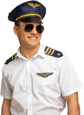 Instant Pilot Set Air Hostess Pilot Fancy Dress Costume Kit Mens Ladies Hat Cap