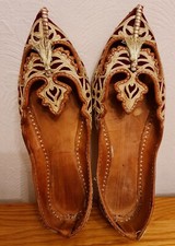 🦊Unique handcrafted   Moroccan gold Embroidered Leather Shoes Size 6 UK 