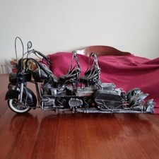 Scratch Built Black And Silver Metal Model Motor Bike 22 Inch Long Model