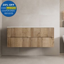 1200mm Oak White Marble Vanity Unit Double Wall Hung No Basin Fluted Soft Close