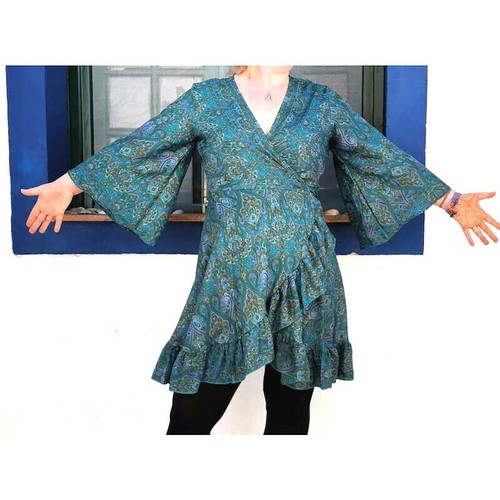 Wrap dress teal green l - dress,