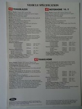 FORD & CI AUTOHOMES SPECIFICATION SHEET FOR TRAILBLAZER, TRAVELHOME & MOTORHOME