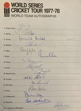 Cricket - World Series Team 1977/8 team sheet fully autographed Imran, Greig,etc