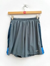 Nike Running Shorts Boxer Brief Lining Back Zip Pouch Gym Grey Blue Mens Small