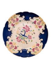 Antique Victorian Gaudy Welsh Hand Painted Floral Plate Cobalt Blue & Gold 1850
