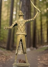 Dahomey Benin Antique Lost Wax Brass/Bronze Warrior Figure Holding Weapon